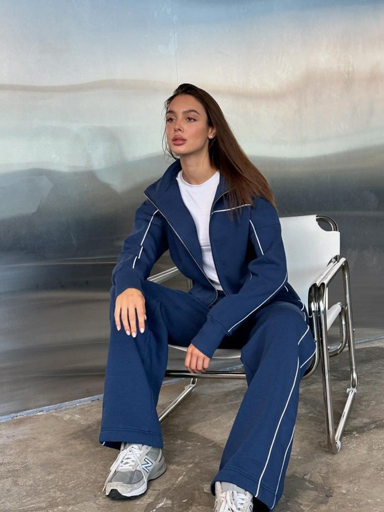 Ensemble Décontracté Femme Pull Zippé Pantalon Rayé - BMYANY