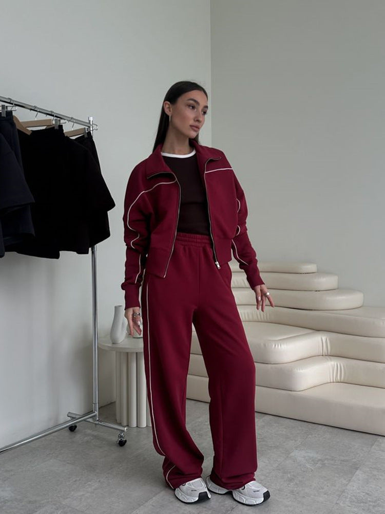Ensemble Décontracté Femme Pull Zippé Pantalon Rayé - BMYANY