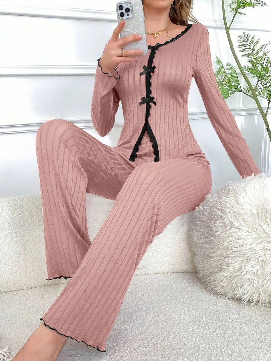 Ensemble Détente Maison Cardigan Dentelle Manches Longues Pantalon - BMYANY