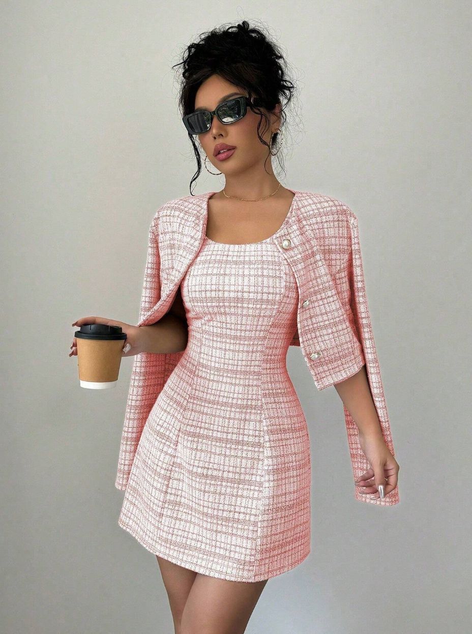 Ensemble    Deux Pièces Style Rétro Veste Courte Boutonnée Femme - BMYANY