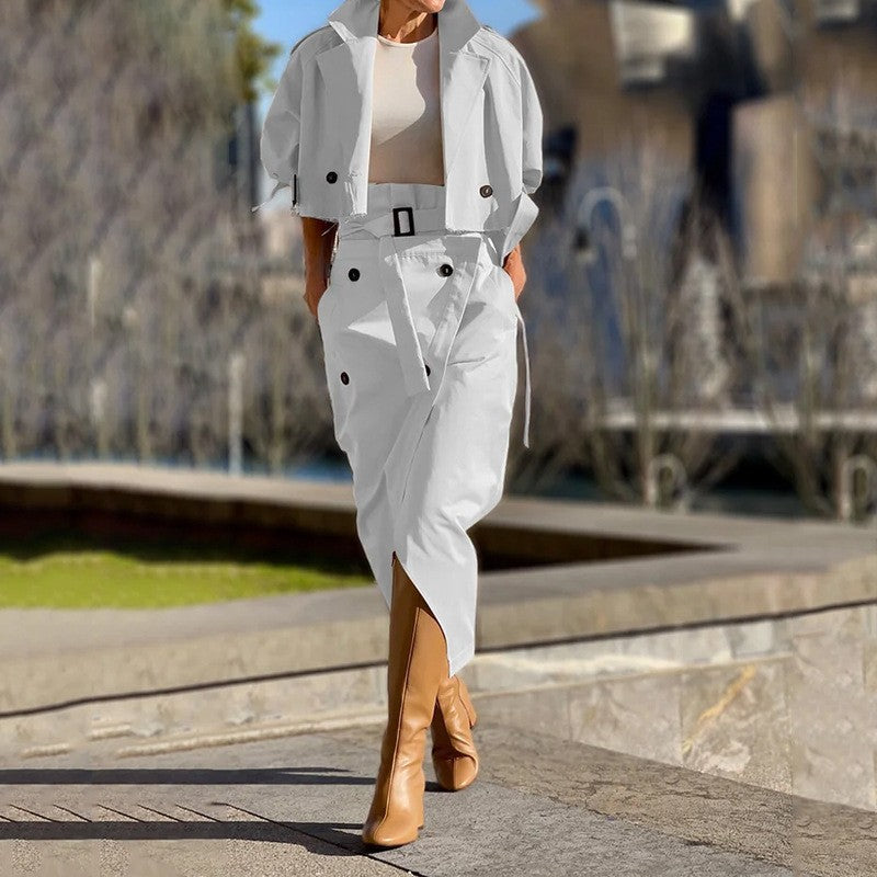 Ensemble Doux Pièces Femme Top Jupe Décontracté Boucle Uni Blanc - BMYANY