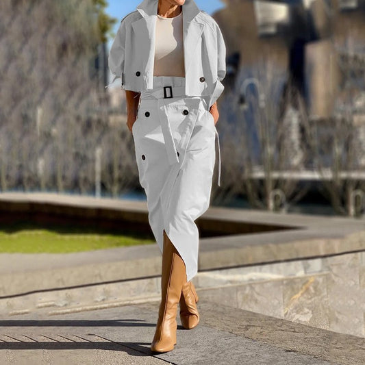 Ensemble Doux Pièces Femme Top Jupe Décontracté Boucle Uni Blanc - BMYANY