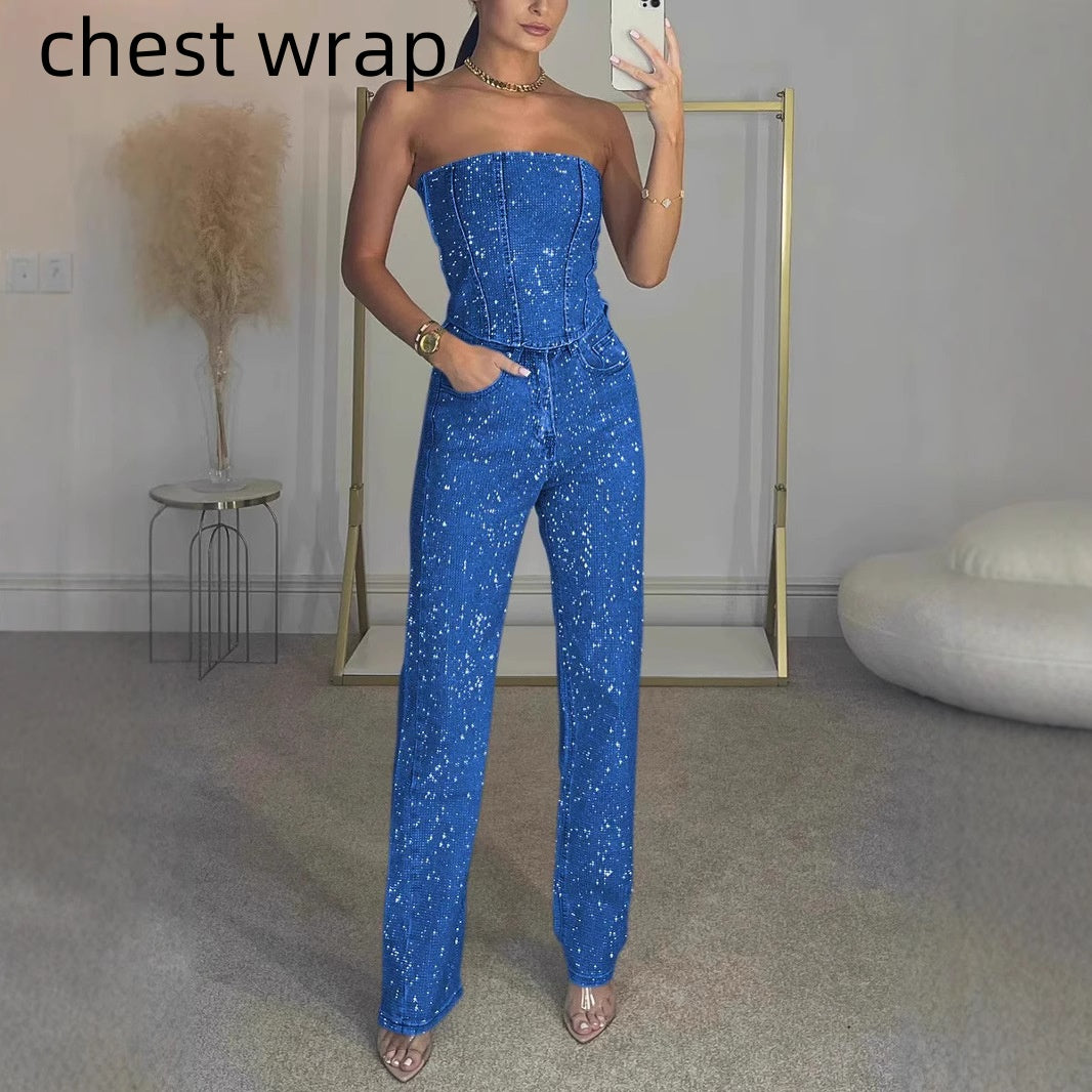 Ensemble Femme Gilet Scintillant et Pantalon Diamant - BMYANY