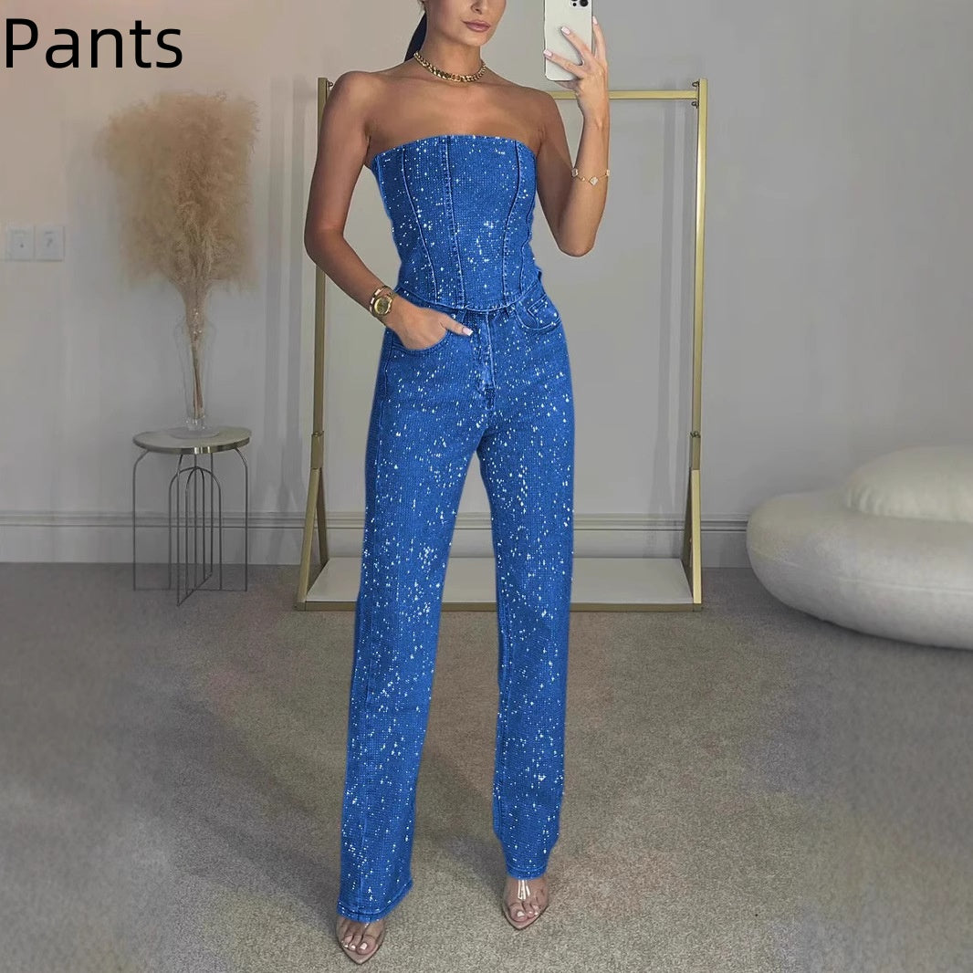 Ensemble Femme Gilet Scintillant et Pantalon Diamant - BMYANY
