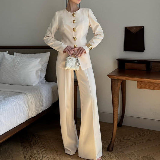 Ensemble Femme Haut Blanc et Pantalon Droit Ample - BMYANY