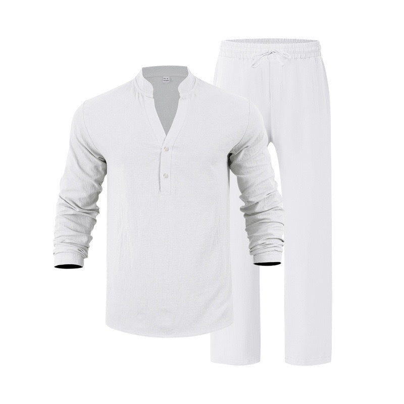 Ensemble Homme Casual Lin - Chemise Col V et Pantalon Long - BMYANY