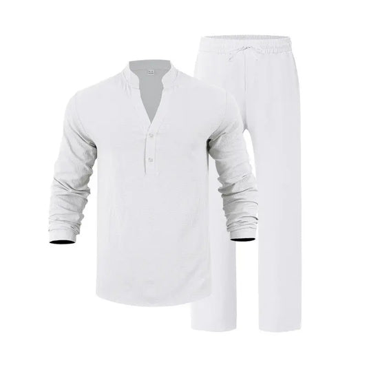 Ensemble Homme Casual Lin - Chemise Col V et Pantalon Long - BMYANY
