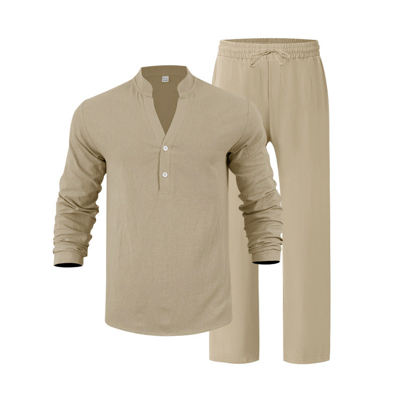 Ensemble Homme Casual Lin - Chemise Col V et Pantalon Long - BMYANY