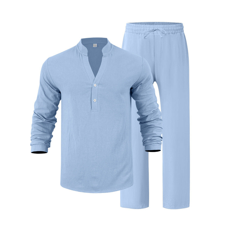 Ensemble Homme Casual Lin - Chemise Col V et Pantalon Long - BMYANY