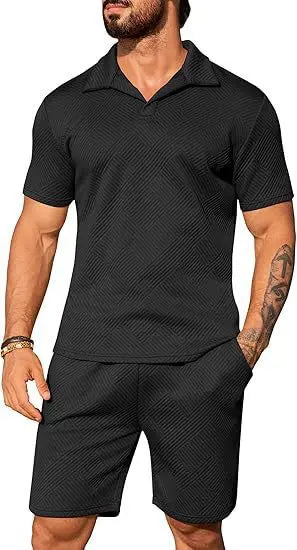 Ensemble Homme Casual Polo Manches Courtes Short Couleur Unie - BMYANY