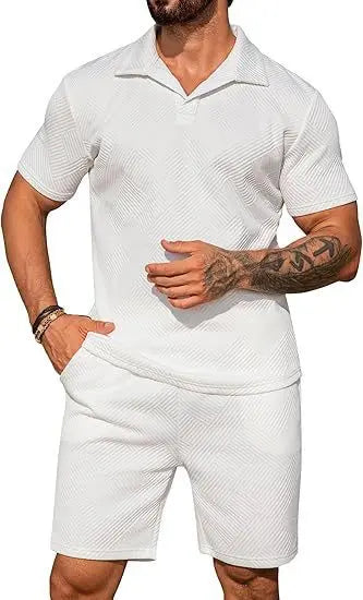 Ensemble Homme Casual Polo Manches Courtes Short Couleur Unie - BMYANY