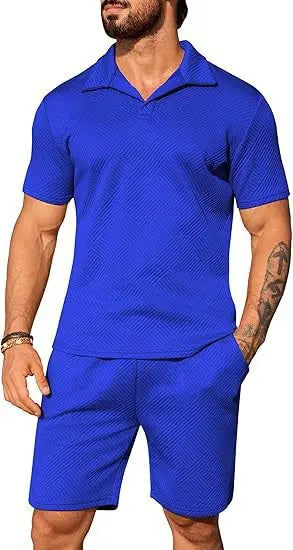 Ensemble Homme Casual Polo Manches Courtes Short Couleur Unie - BMYANY