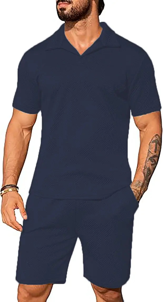 Ensemble Homme Casual Polo Manches Courtes Short Couleur Unie - BMYANY
