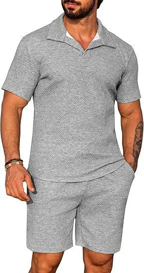 Ensemble Homme Casual Polo Manches Courtes Short Couleur Unie - BMYANY