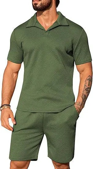 Ensemble Homme Casual Polo Manches Courtes Short Couleur Unie - BMYANY