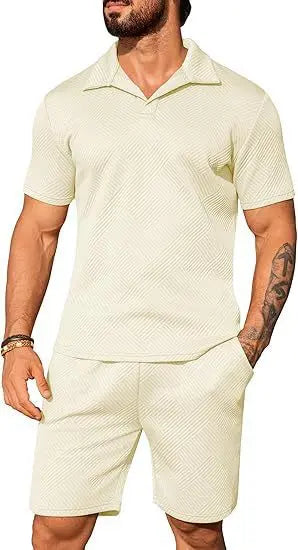 Ensemble Homme Casual Polo Manches Courtes Short Couleur Unie - BMYANY