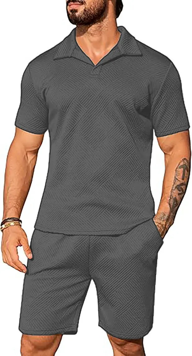 Ensemble Homme Casual Polo Manches Courtes Short Couleur Unie - BMYANY