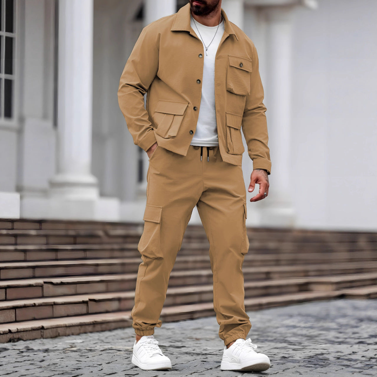 Ensemble Homme Vintage Salopette Multi-Poches Style Vêtements de travail - BMYANY