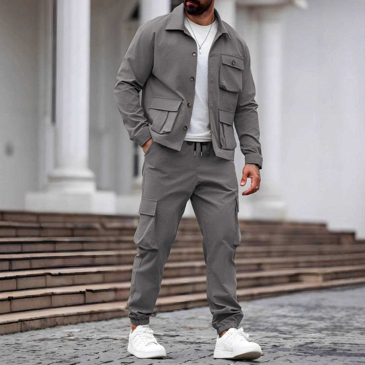 Ensemble Homme Vintage Salopette Multi-Poches Style Vêtements de travail - BMYANY