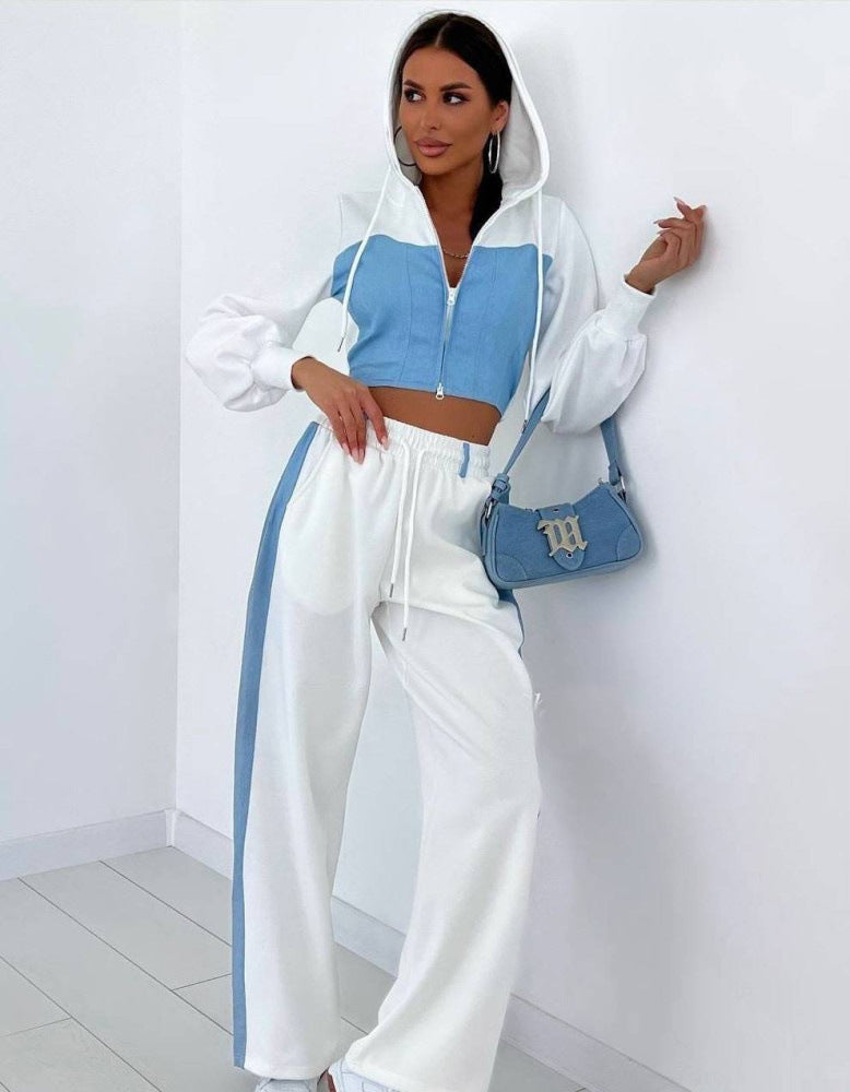 Ensemble Sweat à Capuche et Pantalon Casual Denim Patchwork Femme - BMYANY