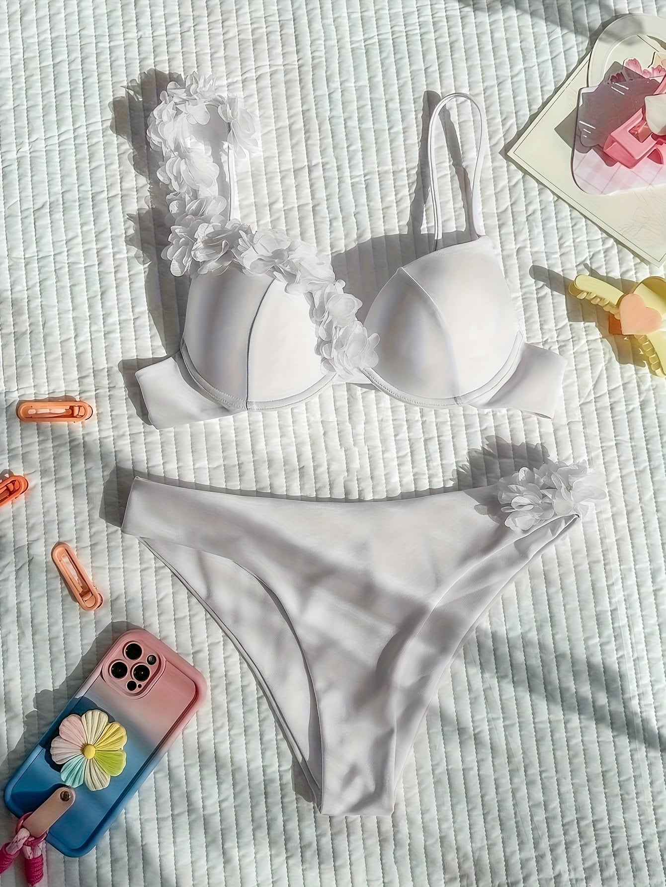 Ensemble bikini femmes 25SS Tendance Été Blanc Fleur - BMYANY