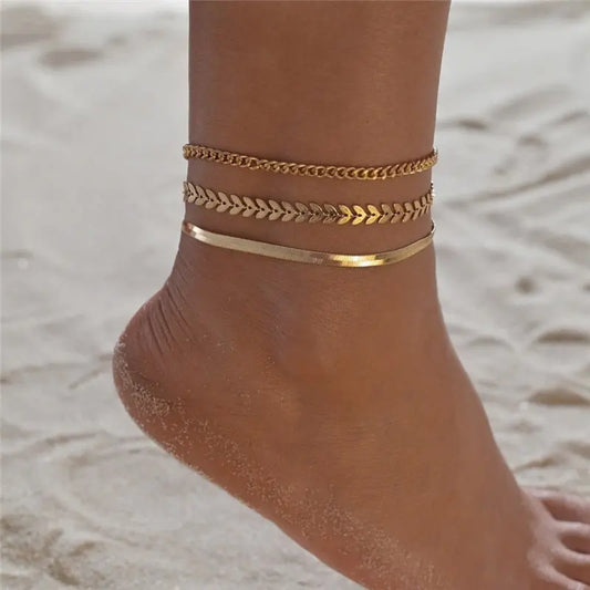 Ensemble de 3 bracelets de cheville simples pour femmes - BMYANY