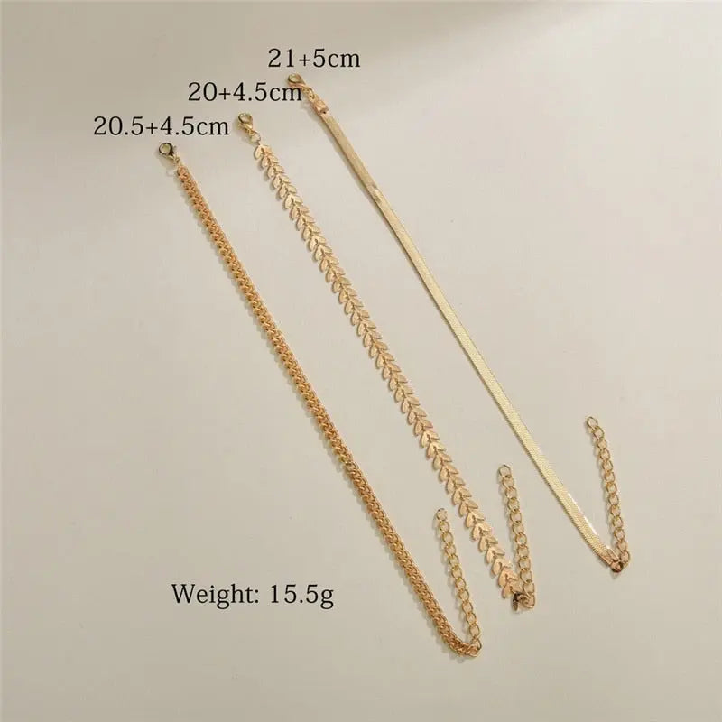 Ensemble de 3 bracelets de cheville simples pour femmes - BMYANY