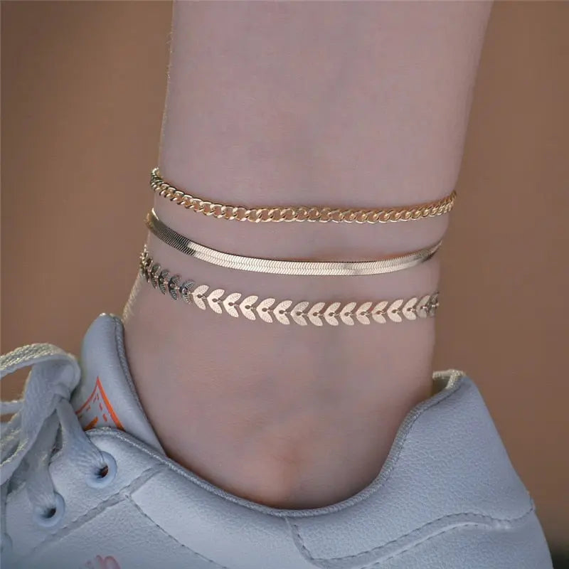 Ensemble de 3 bracelets de cheville simples pour femmes - BMYANY