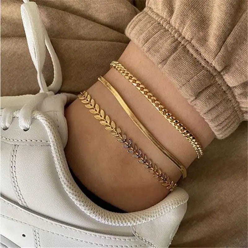 Ensemble de 3 bracelets de cheville simples pour femmes - BMYANY