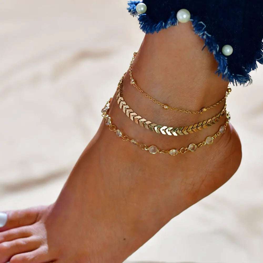 Ensemble de 3 bracelets de cheville simples pour femmes - BMYANY