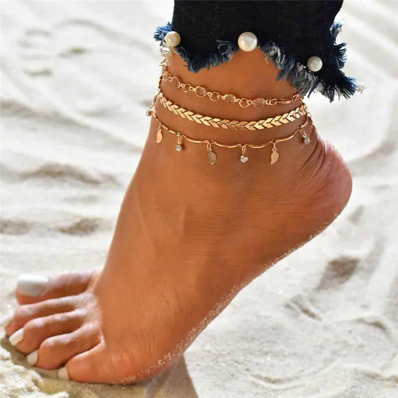 Ensemble de 3 bracelets de cheville simples pour femmes - BMYANY