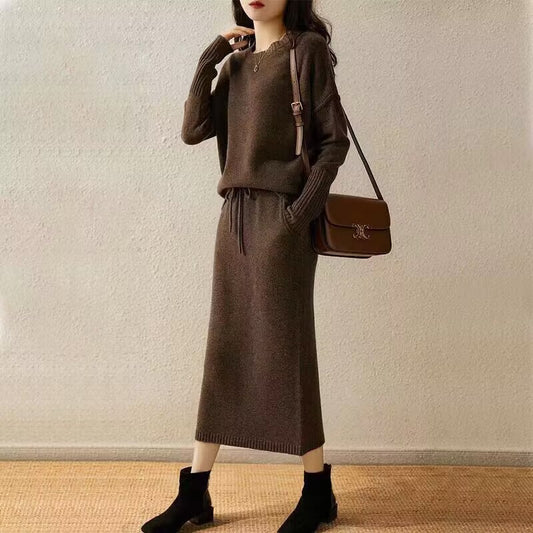 Ensemble deux pièces haut ample et jupe en tricot pour femme - BMYANY