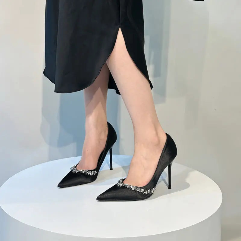 Escarpins Femme à Talons Aiguilles Bout Pointu Style Français Strass - BMYANY