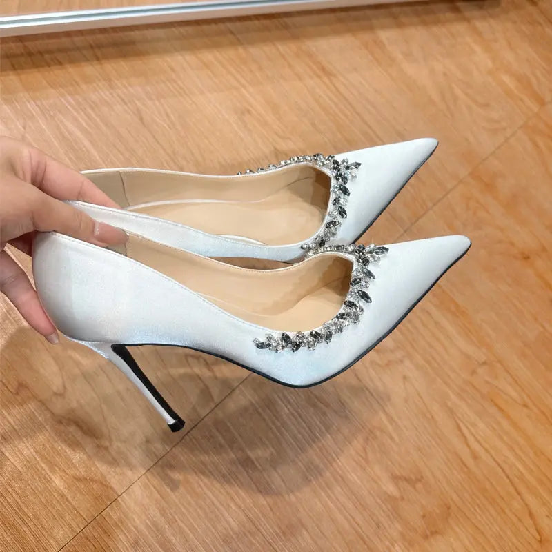 Escarpins Femme à Talons Aiguilles Bout Pointu Style Français Strass - BMYANY