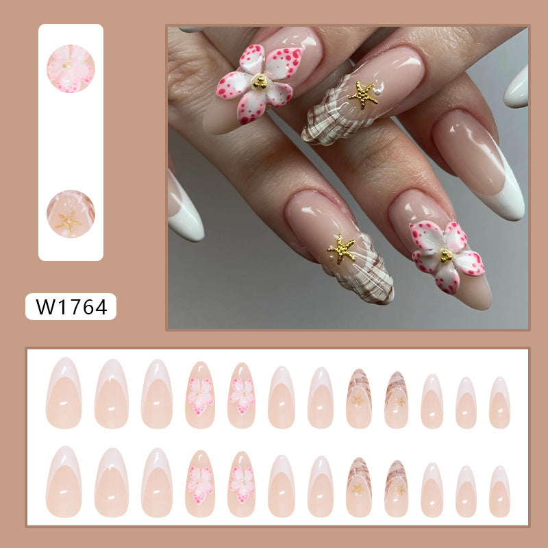 Faux Ongles Style Français Floral - Motif Rock Amovible 24 pièces - BMYANY