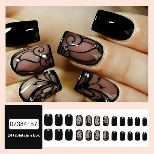 Faux Ongles style Motif sombre Vigne Noire - BMYANY