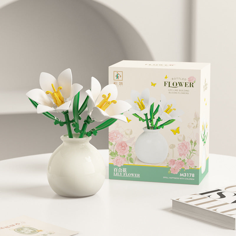 Fleurs en Briques de Construction - Jouet Éducatif Série Vase Décoratif - BMYANY