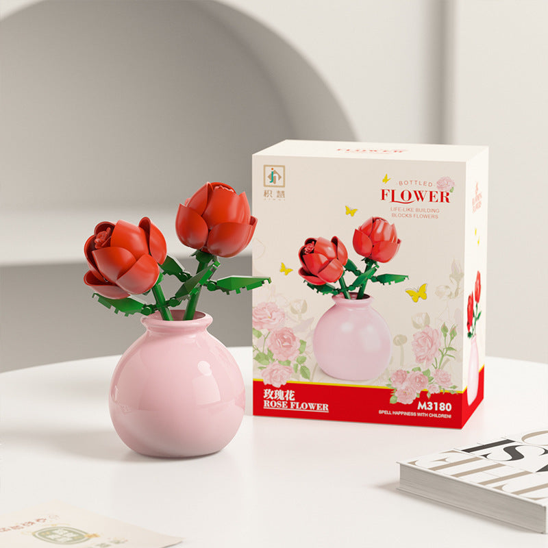 Fleurs en Briques de Construction - Jouet Éducatif Série Vase Décoratif - BMYANY