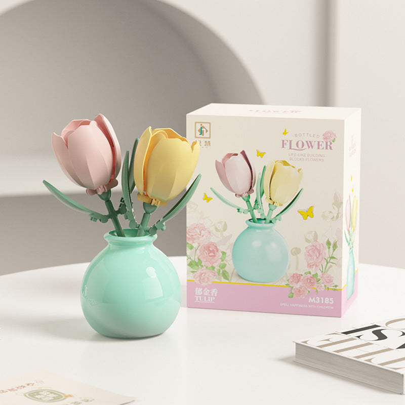 Fleurs en Briques de Construction - Jouet Éducatif Série Vase Décoratif - BMYANY