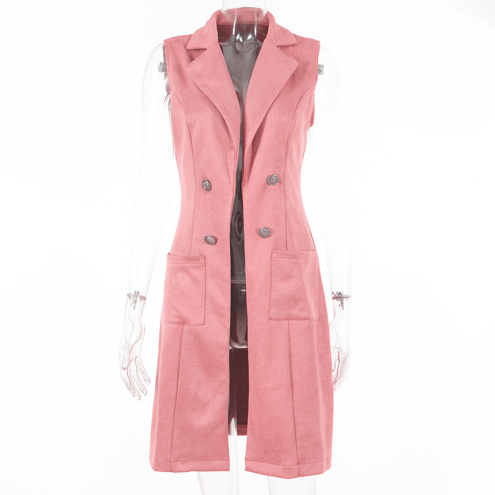 Gilet Femme Daim Ajusté Rétro Élégant - BMYANY