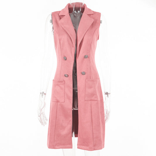 Gilet Femme Daim Ajusté Rétro Élégant - BMYANY