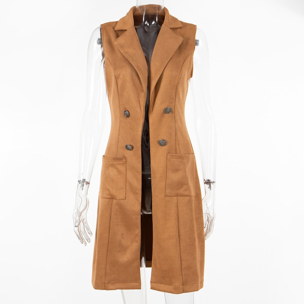 Gilet Femme Daim Ajusté Rétro Élégant - BMYANY