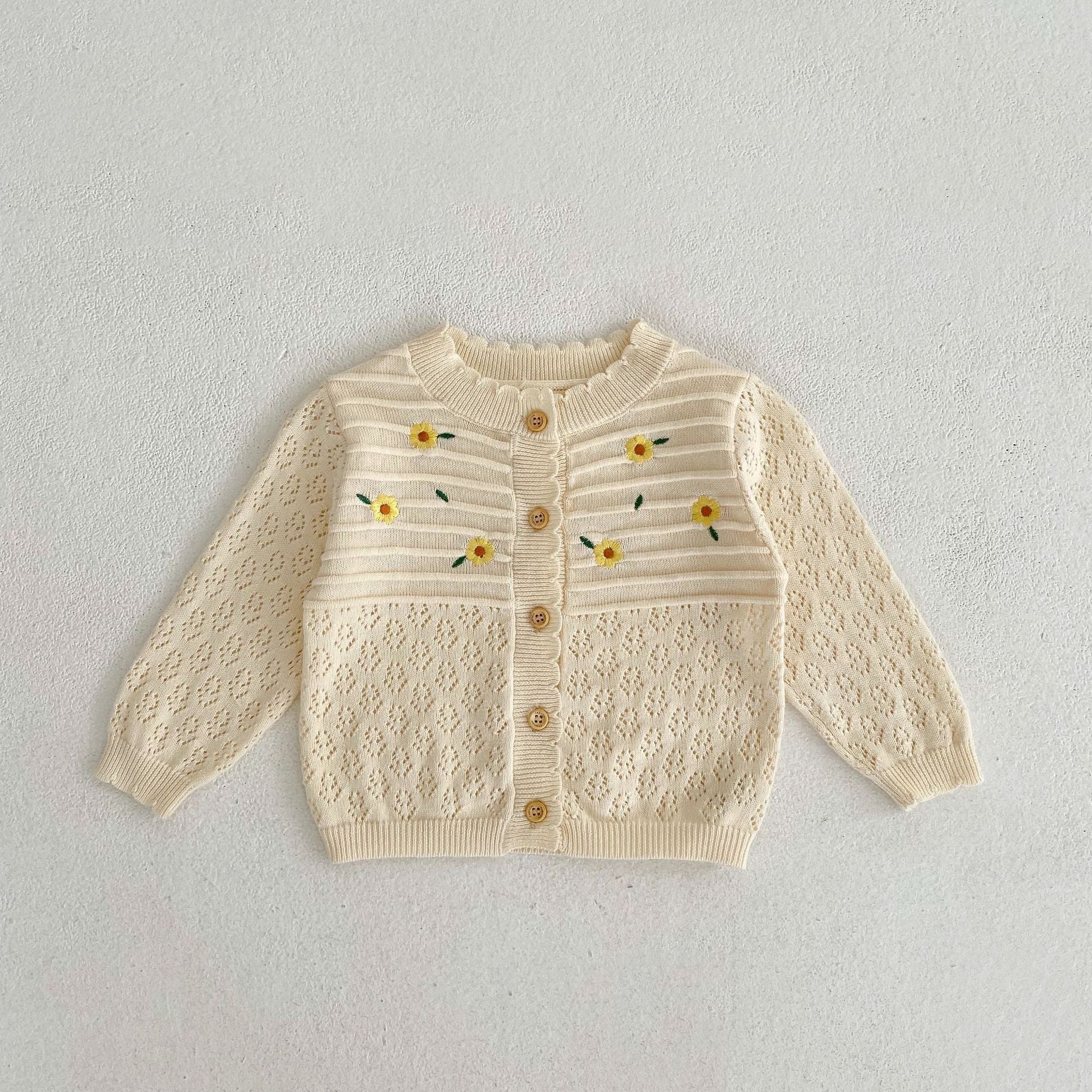 Gilet Tricoté Ajouré Broderie Florale Fille - Protection Solaire - BMYANY