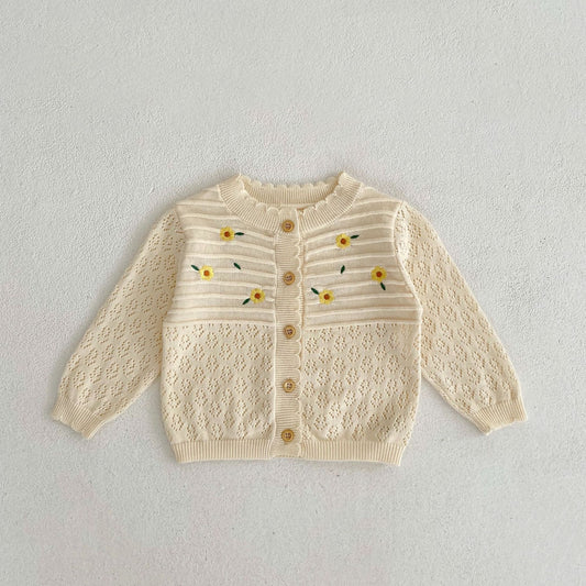 Gilet Tricoté Ajouré Broderie Florale Fille - Protection Solaire - BMYANY