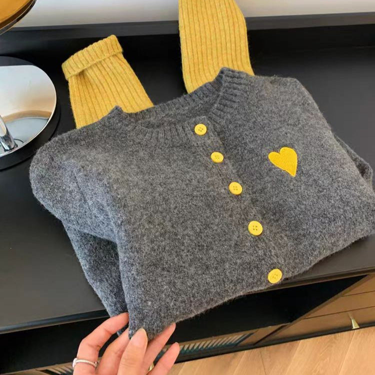 Gilet Tricoté Brodé Cœur Style Preppy pour Femme - BMYANY