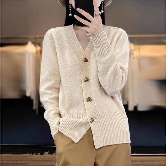 Gilet cardigan ample en maille avec boucle en forme de cœur pour femme - BMYANY
