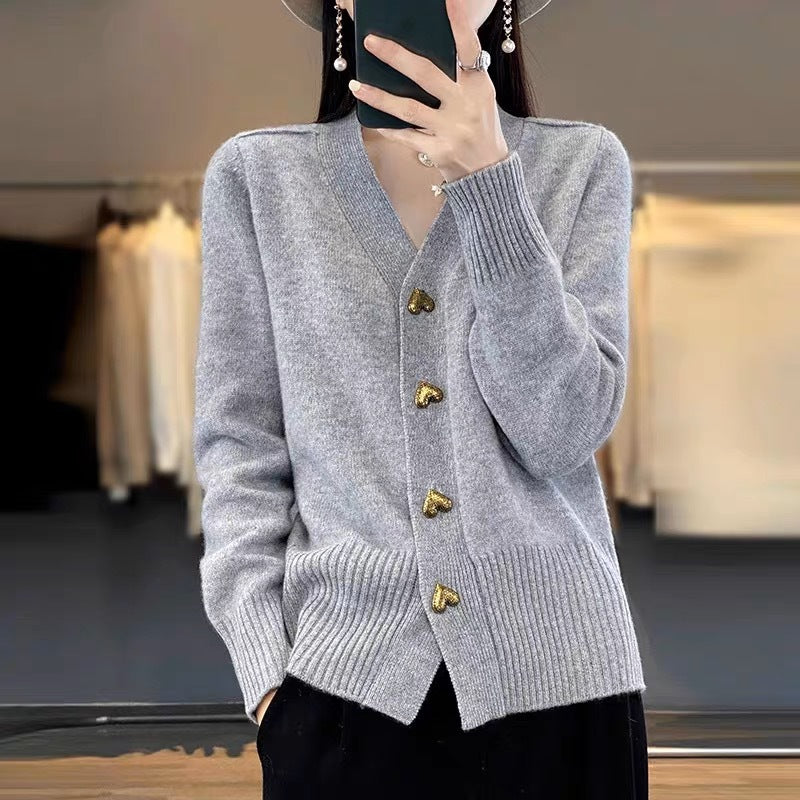 Gilet cardigan ample en maille avec boucle en forme de cœur pour femme - BMYANY