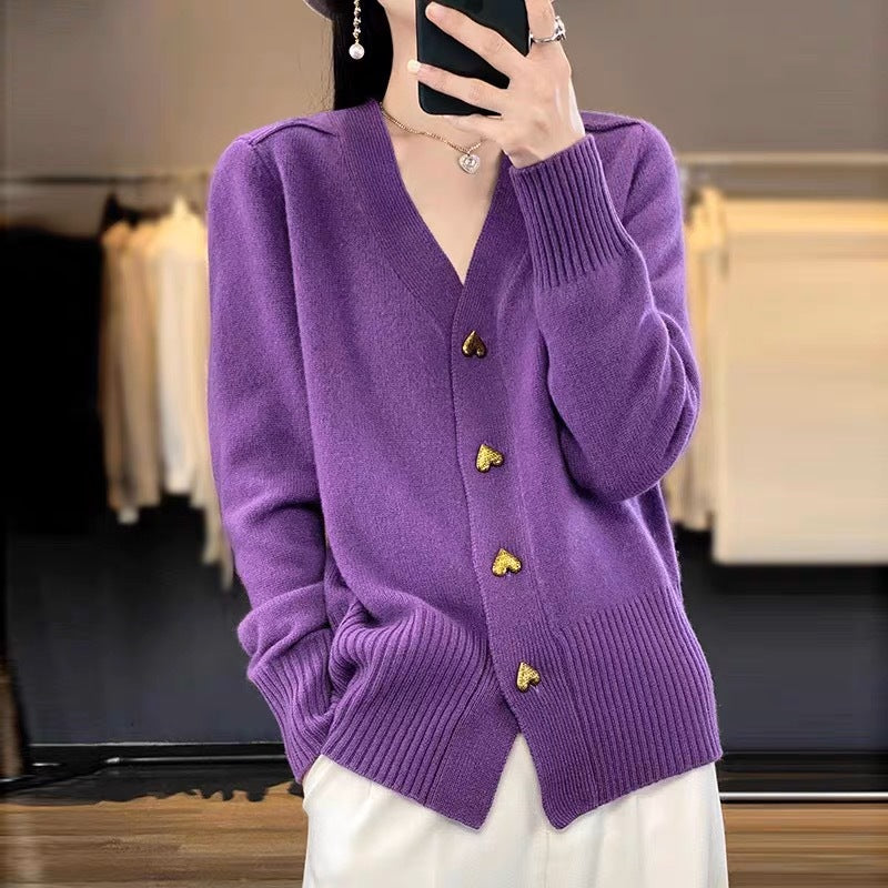Gilet cardigan ample en maille avec boucle en forme de cœur pour femme - BMYANY