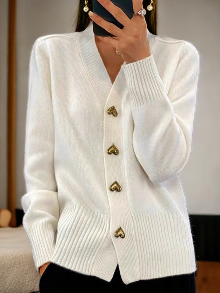 Gilet cardigan ample en maille avec boucle en forme de cœur pour femme - BMYANY
