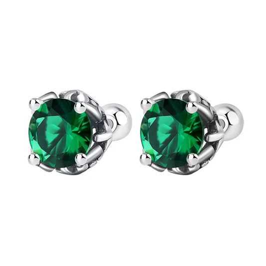 High-grade S925 Sterling Silver Screw Stud Earrings Emerald Zircon - BMYANY
